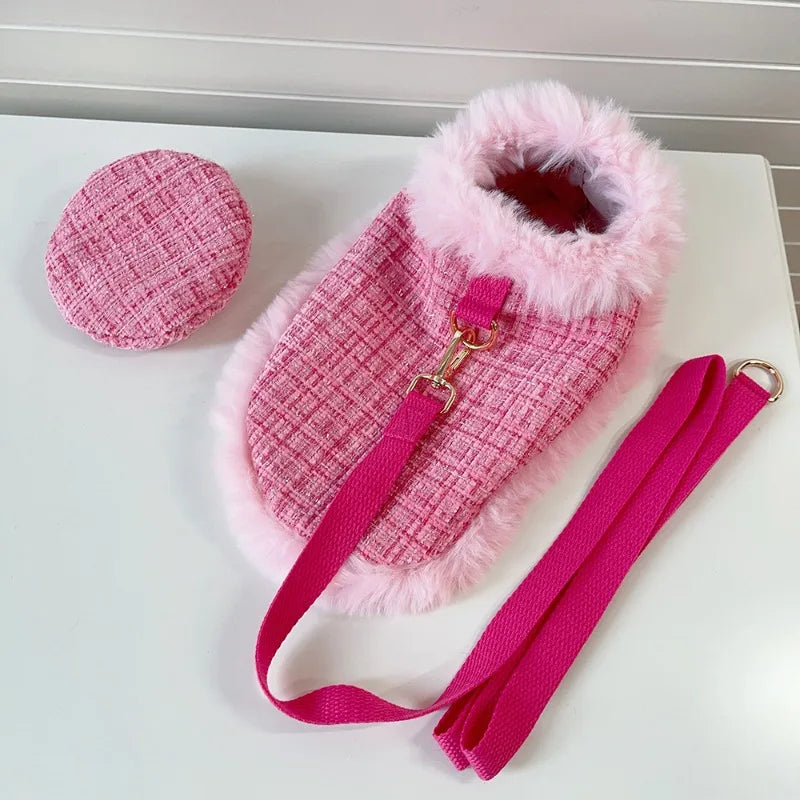 Tweedie Darling Dog Outfit – Chic Tweed Poncho & Hat Set