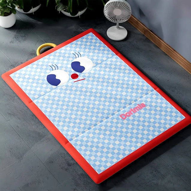 “Chill Buddy Mat” – Gingham Cooling Pad with Cute Face for Dogs