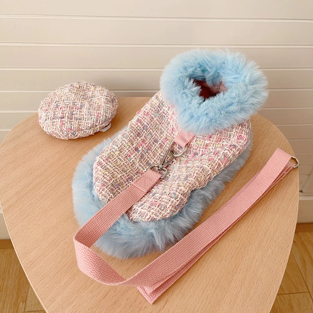 Tweedie Darling Dog Outfit – Chic Tweed Poncho & Hat Set