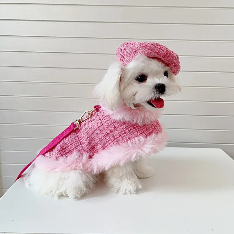 Tweedie Darling Dog Outfit – Chic Tweed Poncho & Hat Set
