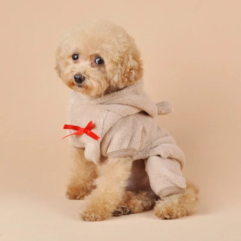 Beary Cozy – Fluffy Bear Dog Onesie with Heart Detail