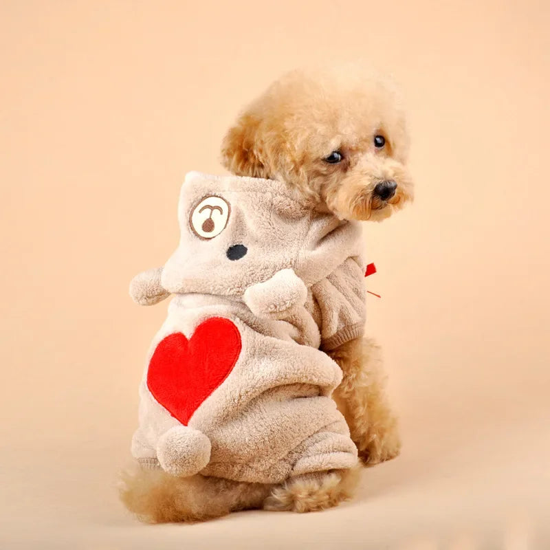 Beary Cozy – Fluffy Bear Dog Onesie with Heart Detail