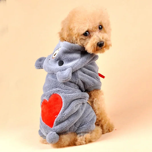 Beary Cozy – Fluffy Bear Dog Onesie with Heart Detail
