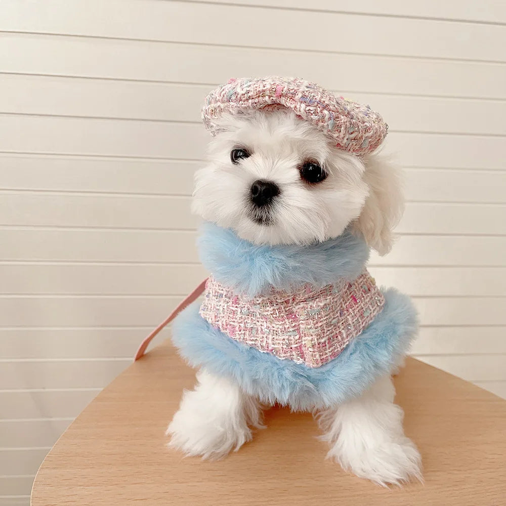 Tweedie Darling  Dog Outfit – Chic Tweed Poncho & Hat Set