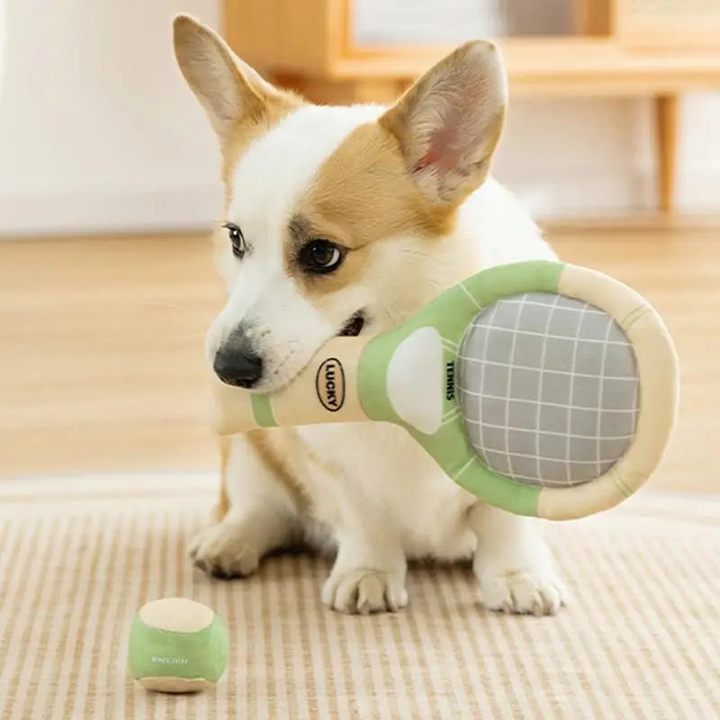 Love-Love Dog Toy Set – Plush Tennis Racket & Ball