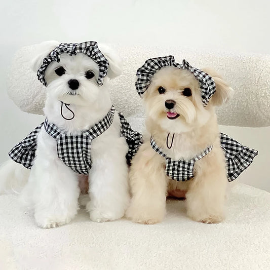 Small Dog Picnic Dress with Bonnet