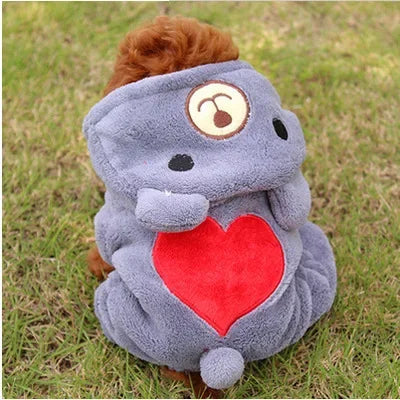 Beary Cozy – Fluffy Bear Dog Onesie with Heart Detail