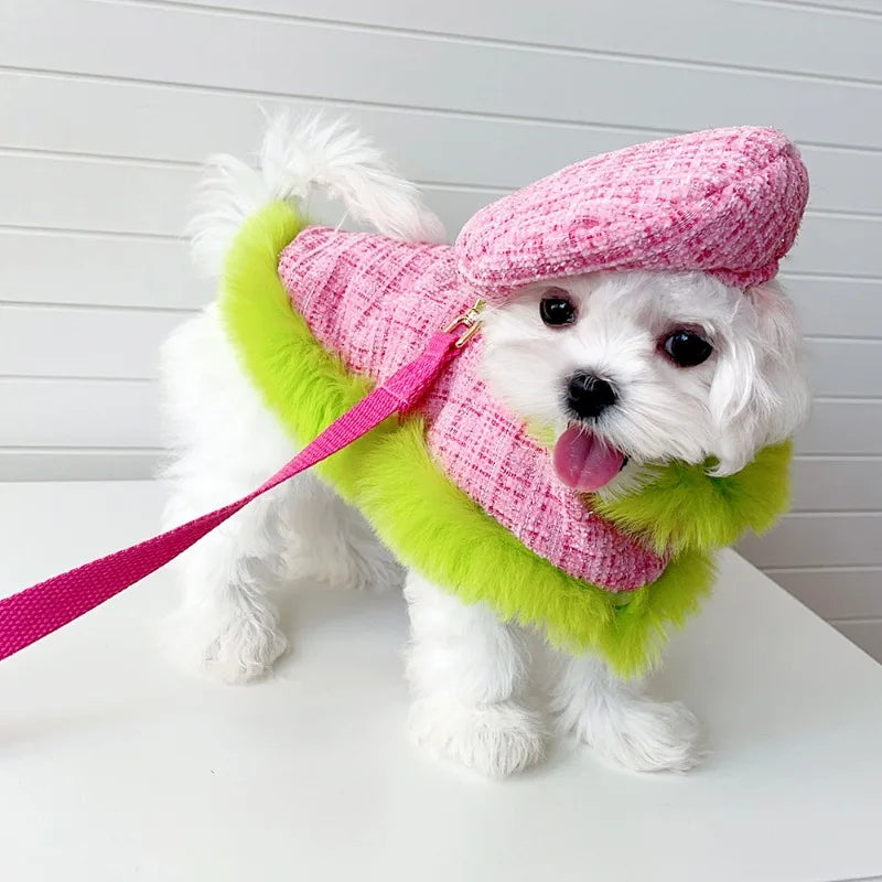 Tweedie Darling  Dog Outfit – Chic Tweed Poncho & Hat Set